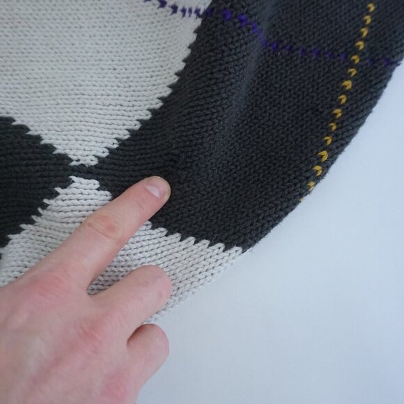 Vintage James River Traders Gray White Argyle Knit Crew Neck Sweater Large - Picture 10 of 10